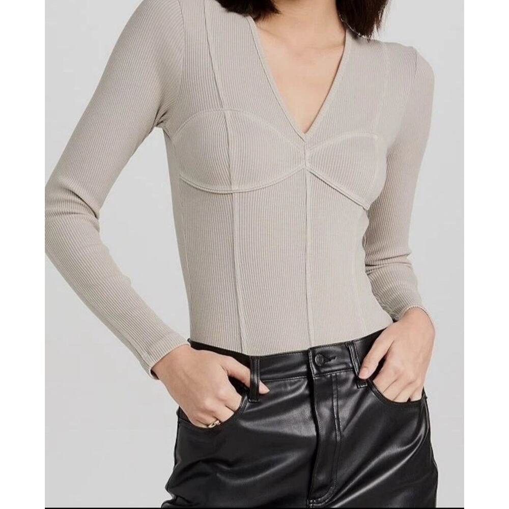 Agolde Bodysuit Size Medium Beige Devlin Long Sleeve Ribbed Knit Moto Grunge